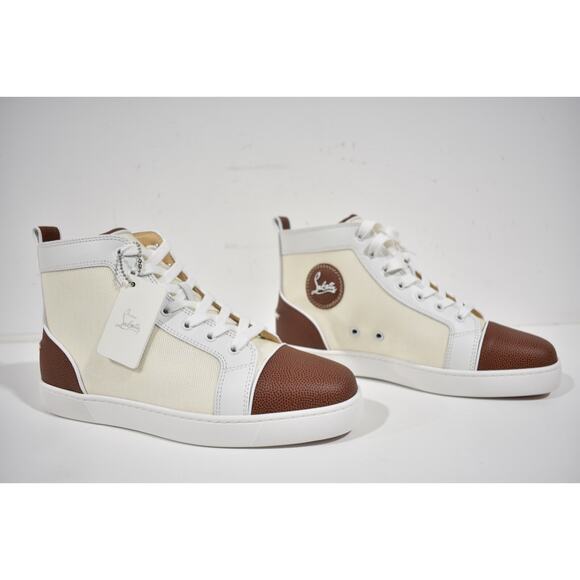 Christian Louboutin Mens Louis SB22 Flat White Brown Bowl High Top Sneaker 42 9 - Picture 3 of 9